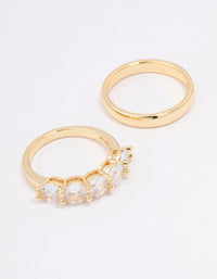 Gold Plated Round Cubic Zirconia Double Band Ring - link has visual effect only