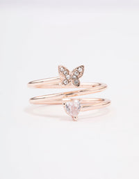 Rose Gold Plated Heart Butterfly Wrapped Ring - link has visual effect only