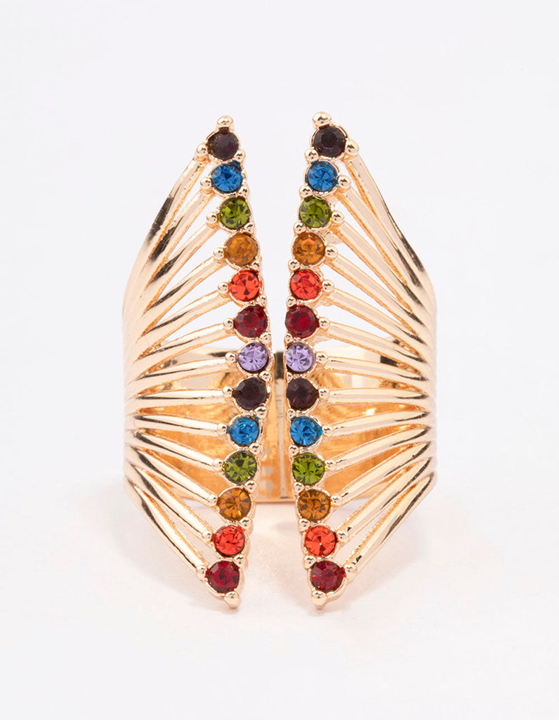 Gold Ribbed Cage Cocktail Ring