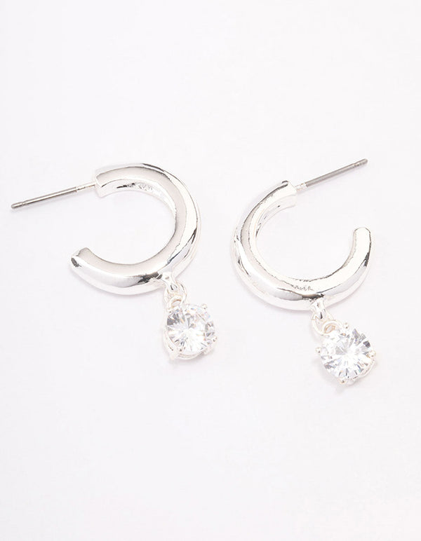 Silver Plated Cubic Zirconia Hoop Earrings