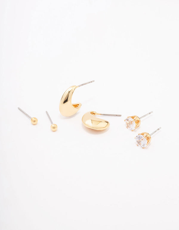 Gold Plated Tapered Hoop Earrings 3-Pack
