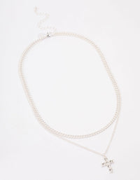 Silver Plated Diamante Cross Layered Curb Necklace - link has visual effect only