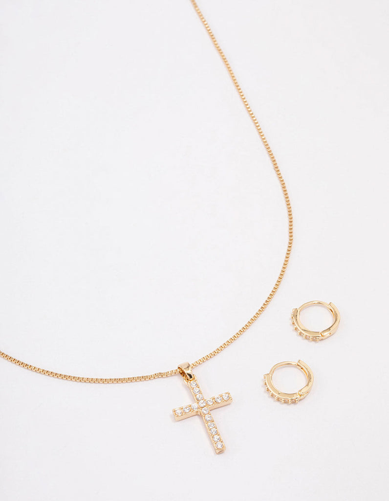Gold Plated Diamante Cross Jewellery Set