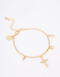 Gold Plated Cubic Zircona Cross Charm Bracelet - link has visual effect only