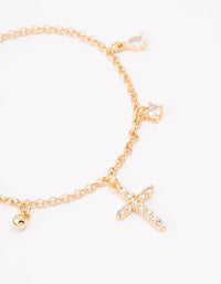 Gold Plated Cubic Zircona Cross Charm Bracelet - link has visual effect only