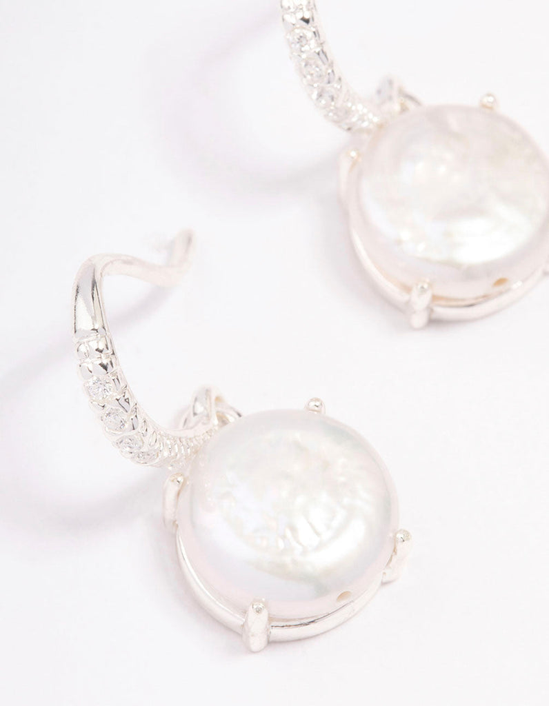 Silver Plated Cubic Zirconia & Freshwater Pearl Hook Drop Earrings