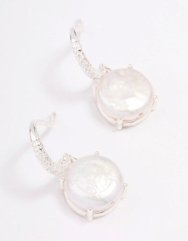 Silver Plated Cubic Zirconia & Freshwater Pearl Hook Drop Earrings