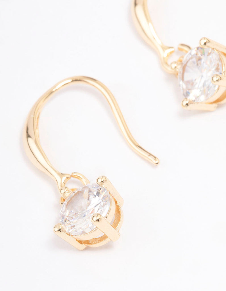 Gold Plated Cubic Zirconia Solitaire Hook Drop Earrings