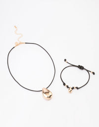 Gold Cord Teardrop Necklace & Bracelet Jewellery Set - link has visual effect only