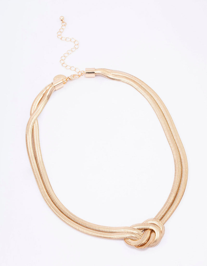 Gold Double Row Snake Chain Knotted Necklace