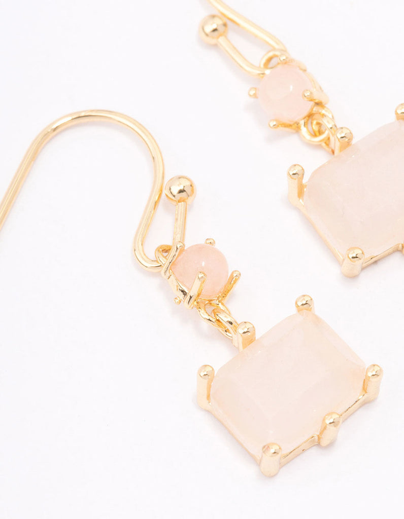 Gold Plated Round & Square Semi-Precious Drop Earrings