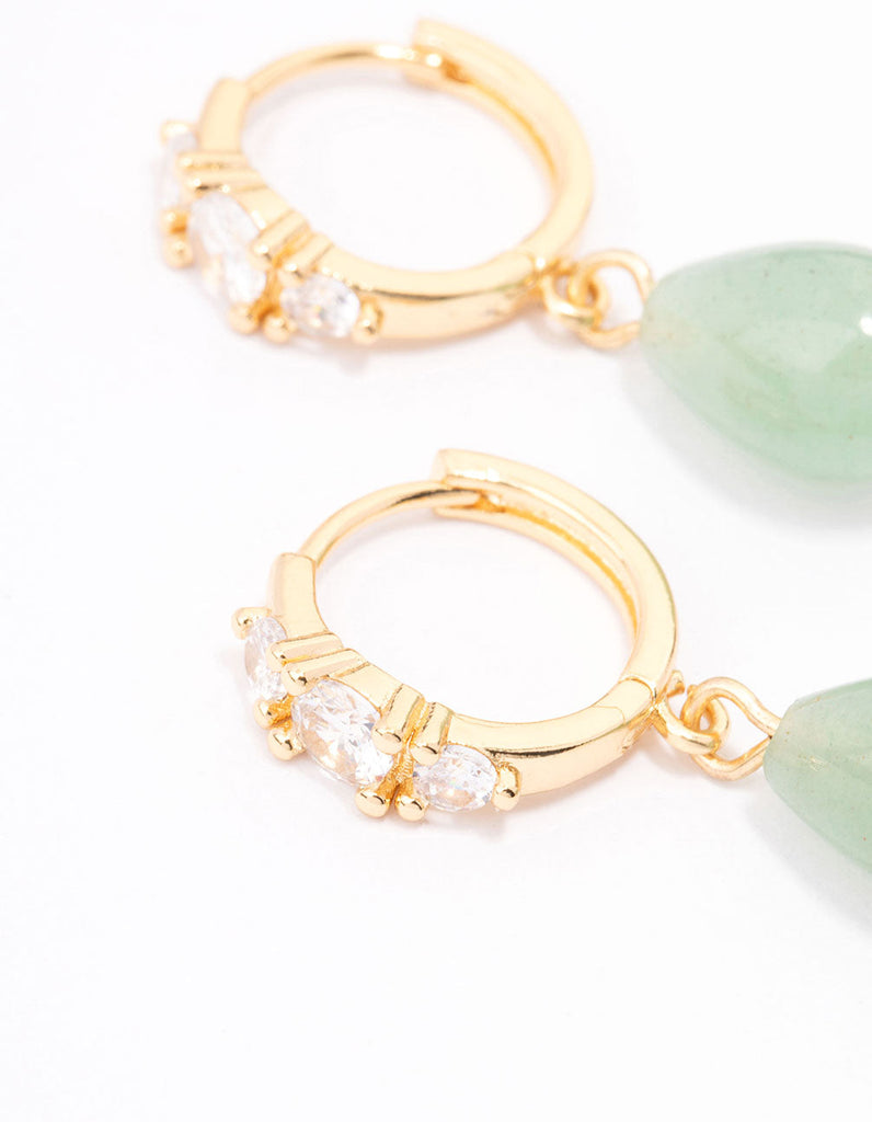 Gold Plated Semi-Precious Drop Diamante Huggie Earrings