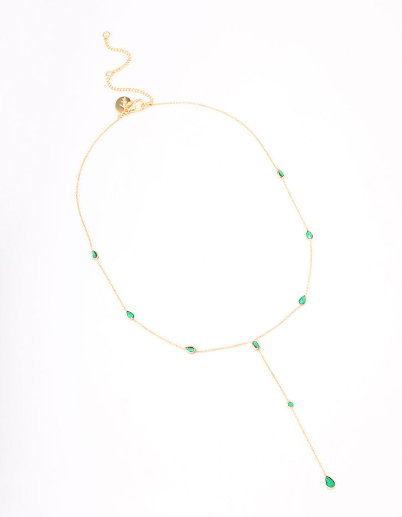 Gold Plated Cubic Zirconia Lariat Y-Shaped Necklace