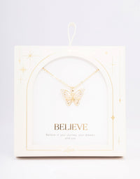 Gold Plated Cubic Zirconia Butterfly Pendant Necklace - link has visual effect only