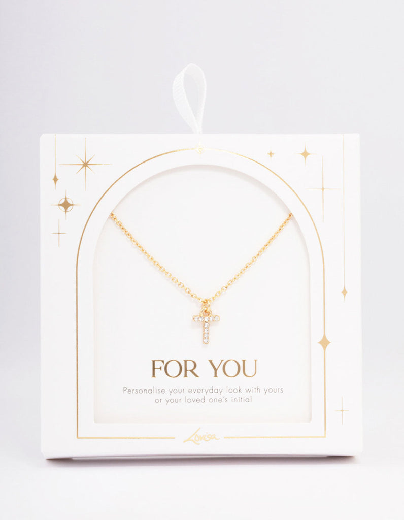 Letter T Gold Plated Initial Pendant Necklace