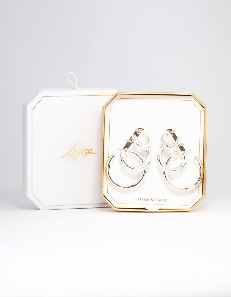 Silver Plated Chubby Hoop Earring -Pack