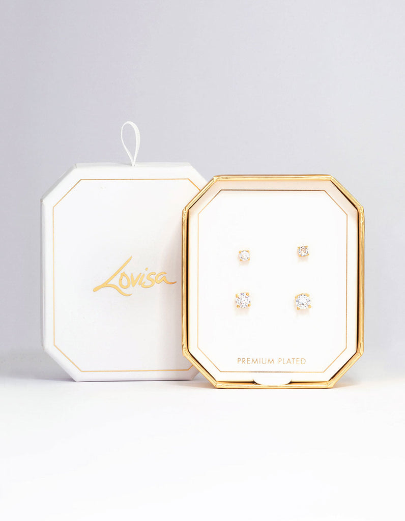 Gold Plated Cubic Zirconia Stud Earring Pack