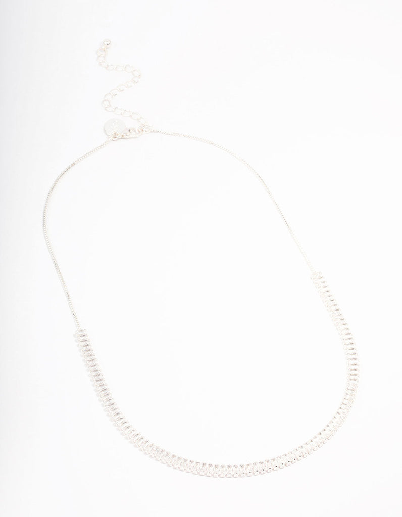 Silver Plated Baguette Chain Cubic Zirconia Necklace