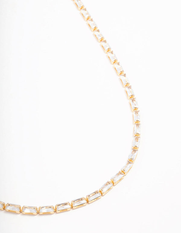 Gold Plated Baguette Cubic Zirconia Necklace