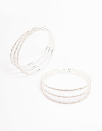 Rhodium Medium Triple Row Diamante Hoop Earrings - link has visual effect only