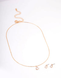 Gold Teardrop Cubic Zirconia Earring & Necklace Set - link has visual effect only