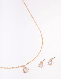 Gold Teardrop Cubic Zirconia Earring & Necklace Set - link has visual effect only