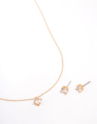 Gold Cubic Zirconia Round Earring & Necklace Set - link has visual effect only