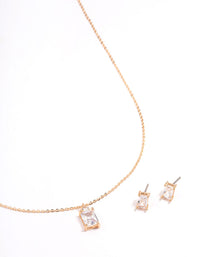 Gold Rectangle Cubic Zirconia Earring & Necklace Set - link has visual effect only
