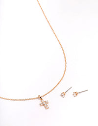 Gold Cubic Zirconia Cross Earring & Necklace Set - link has visual effect only