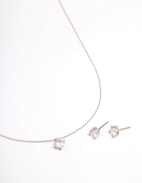 Rhodium Cubic Zirconia Round Earring & Necklace Set - link has visual effect only