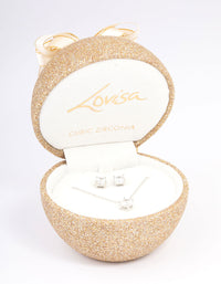 Rhodium Cubic Zirconia Round Earring & Necklace Set - link has visual effect only