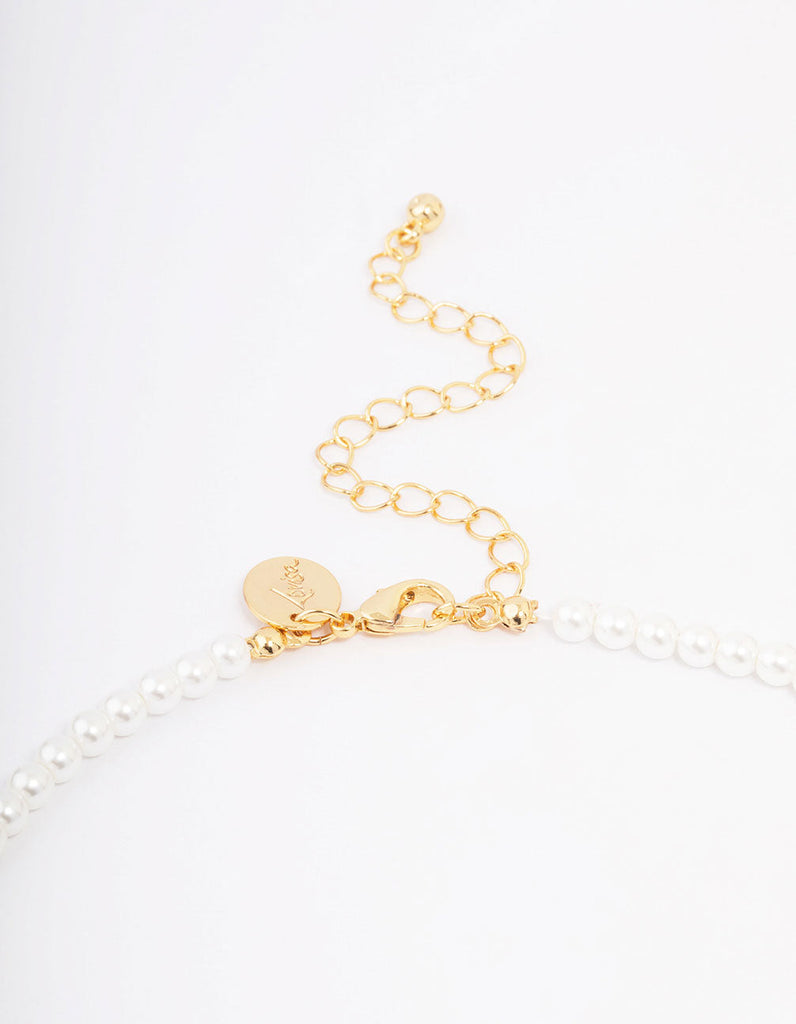 Gold Plated Letter C Initial & Pearl Pendant Necklace