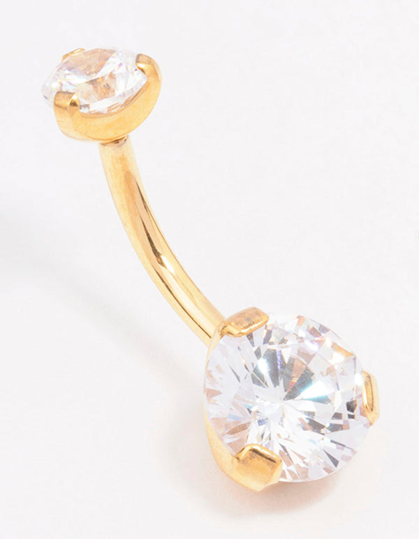 Gold Plated Surgical Steel Double Round Cubic Zirconia Belly Ring