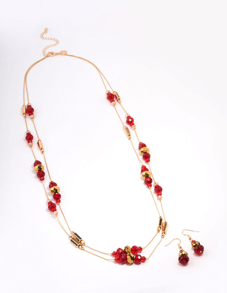 Red Multi Beaded Long Jewellery Set