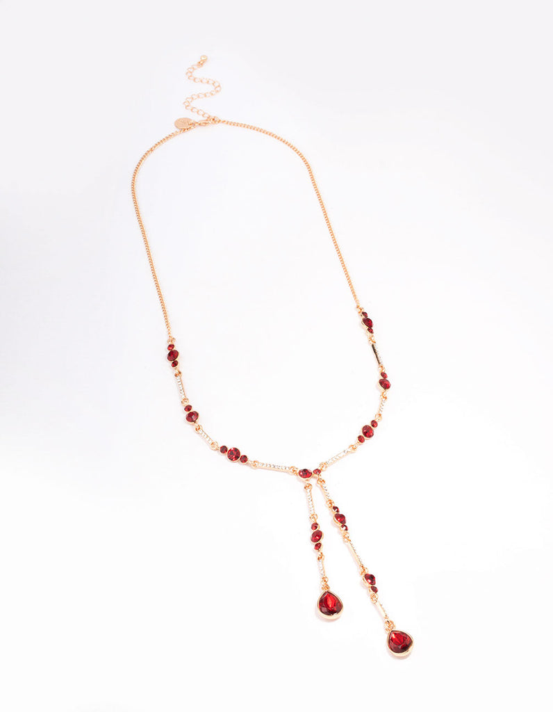 Red Multi Diamante Y-Shape Necklace