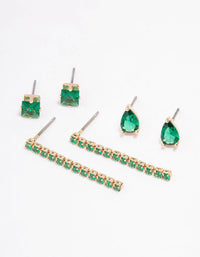 Gold Cubic Zirconia Mixed Stud & Drop Earring 3-Pack - link has visual effect only
