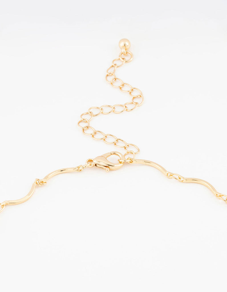 Gold Plated Wavy FOB Chain Necklace