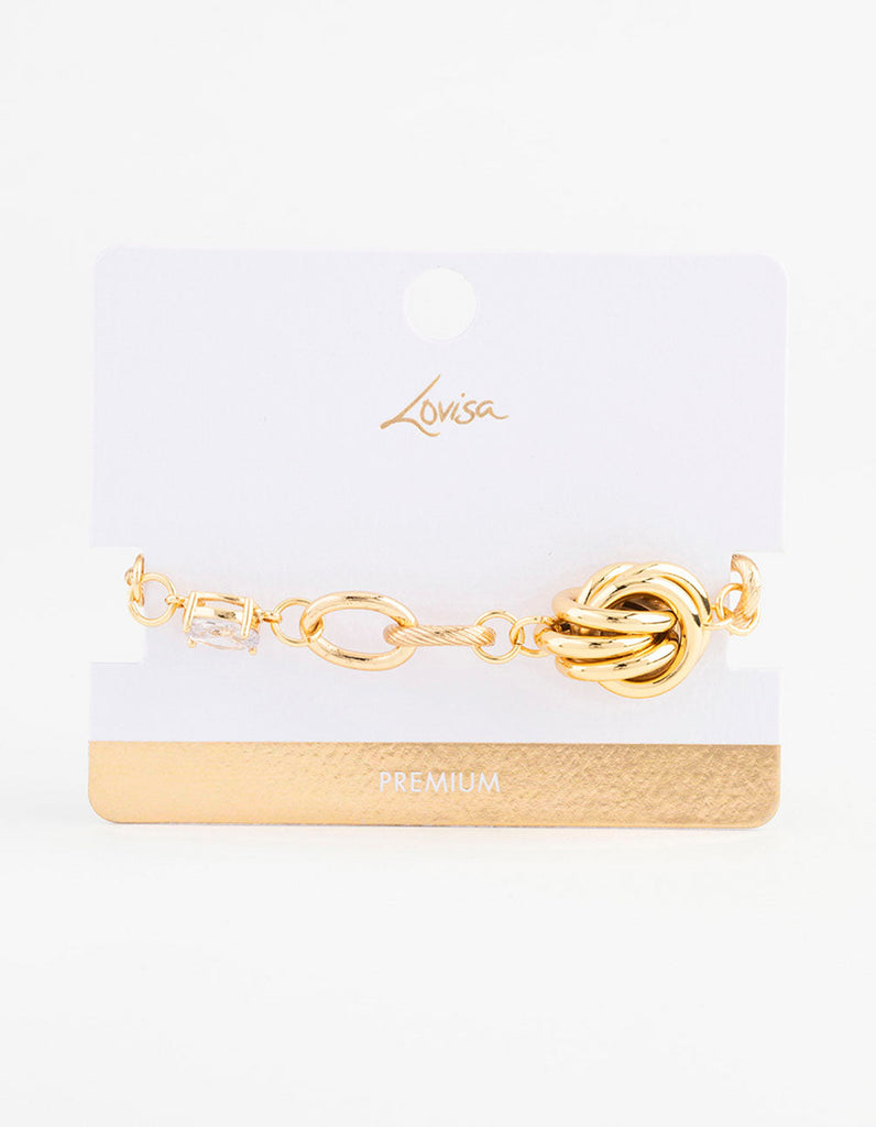 Gold Plated Cubic Zirconia Knotted Chain Bracelet