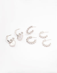 Rhodium Mixed Hoop Earrings 3-Pack - link has visual effect only