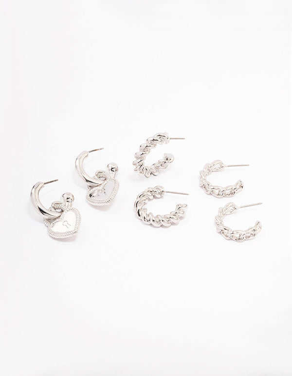 Rhodium Mixed Hoop Earrings 3-Pack