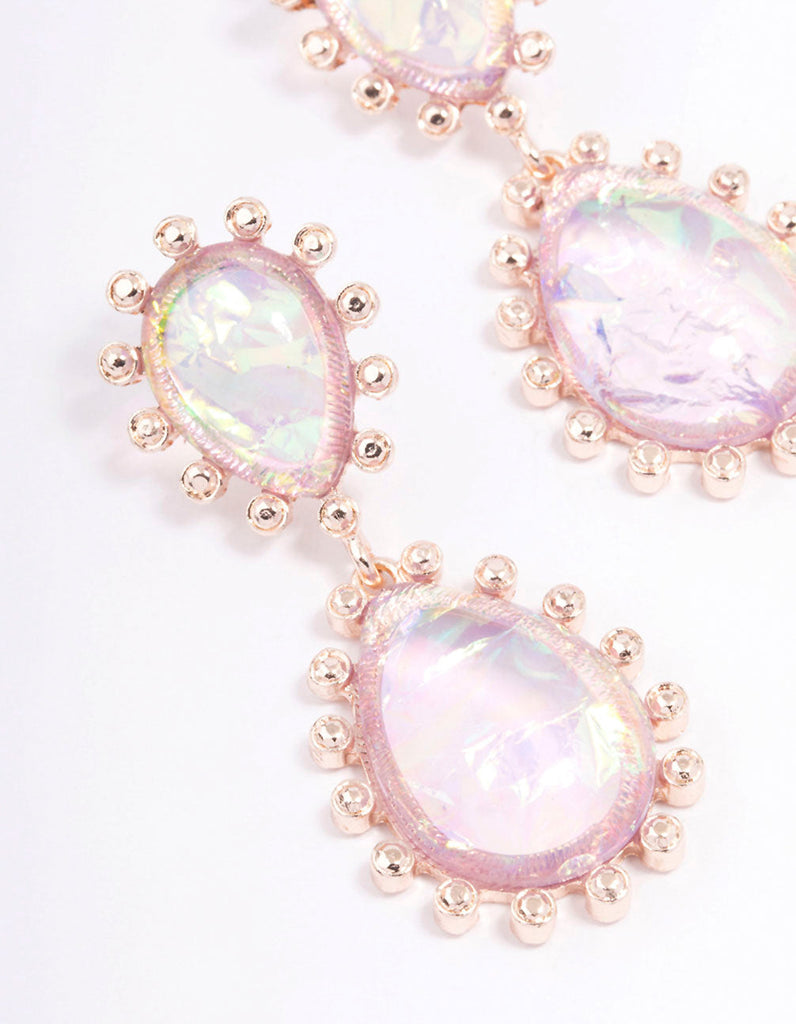 Rose Gold Iridescent Diamante Pear Drop Earrings