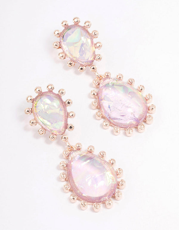 Rose Gold Iridescent Diamante Pear Drop Earrings