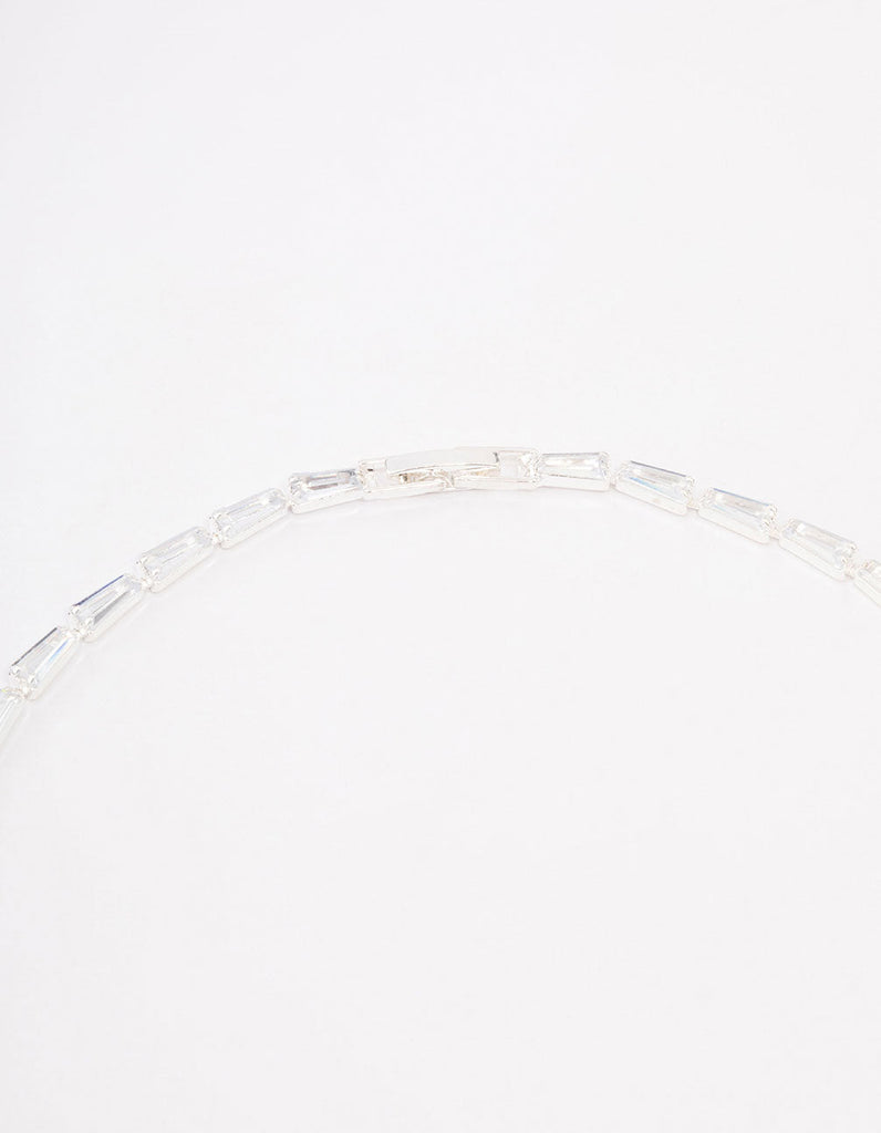 Silver Baguette Snake Y-Shape Necklace