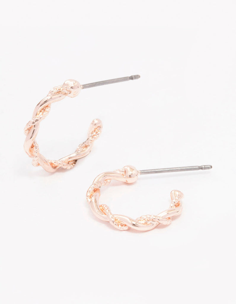 Rose Gold Rope Twisted Huggie Earrings