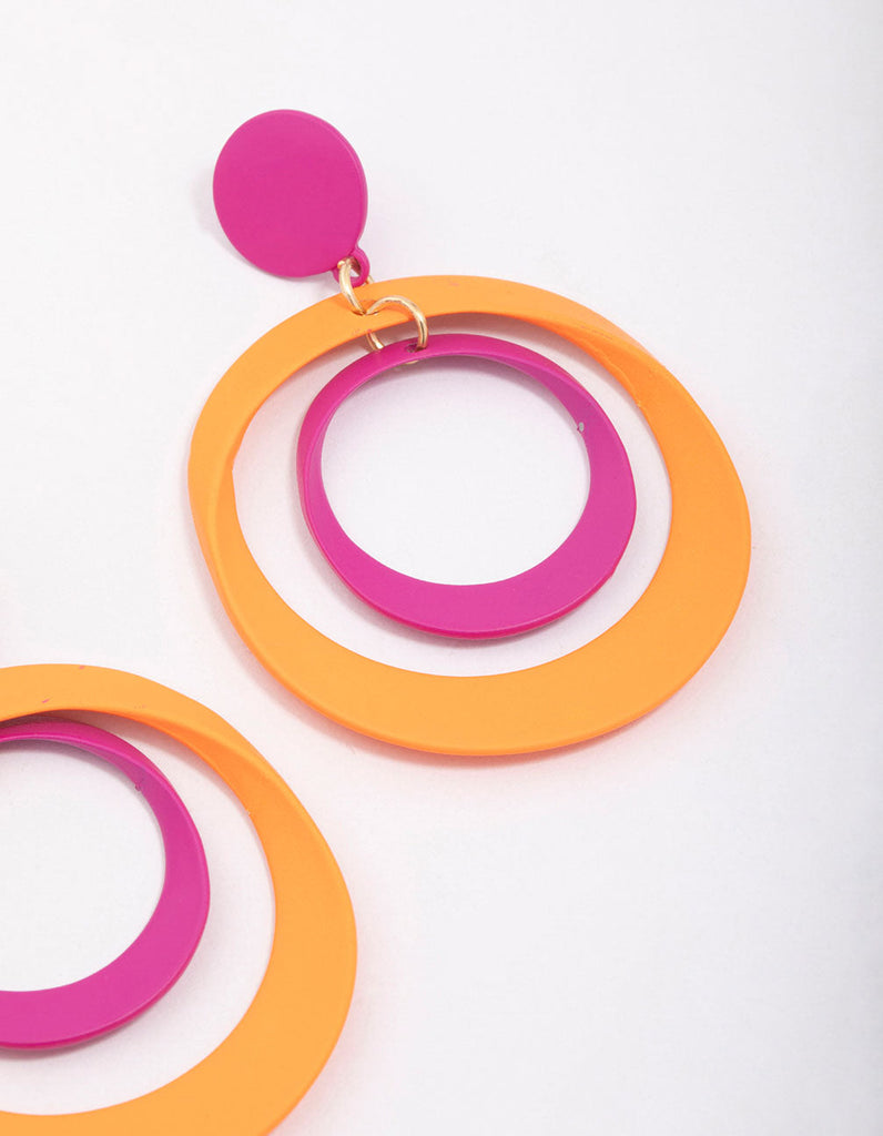 Pink & Orange Double Ring Drop Earrings