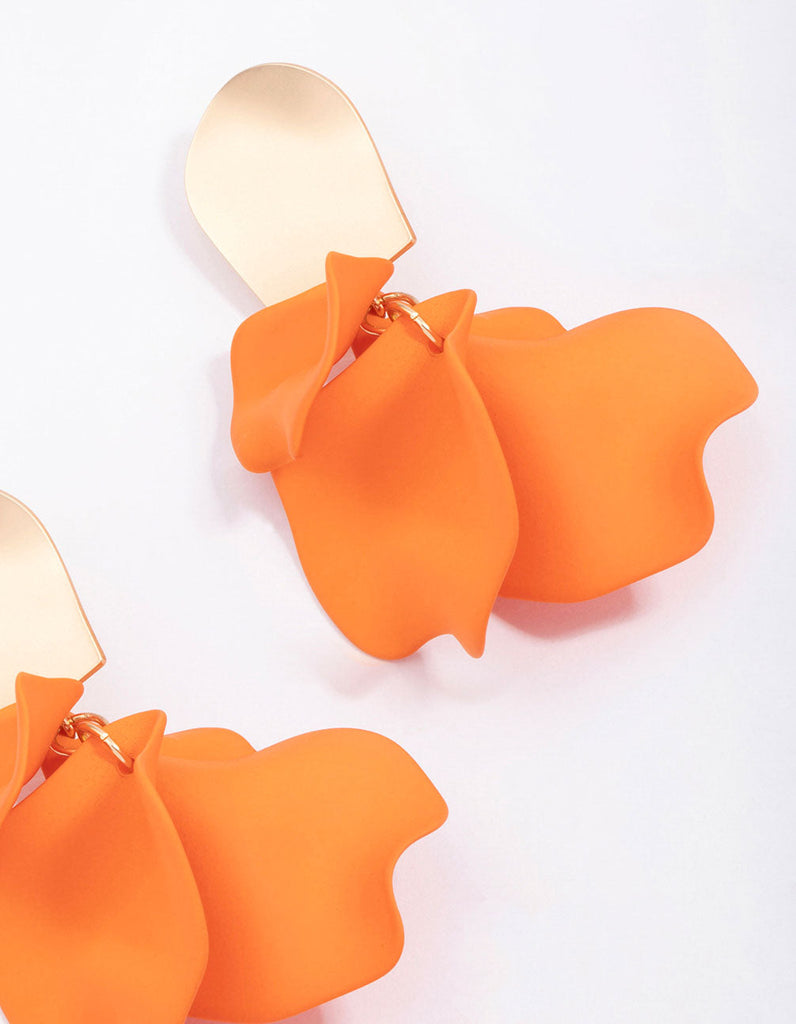 Orange Petal Drop Earrings