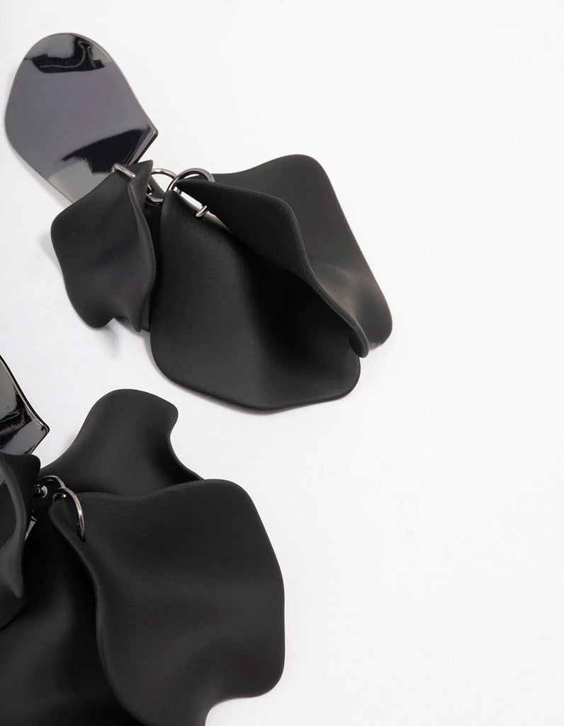 Gunmetal Black & Beige Petal Drop Earrings