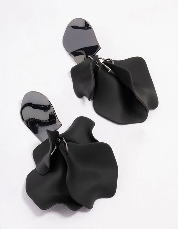 Gunmetal Black & Beige Petal Drop Earrings
