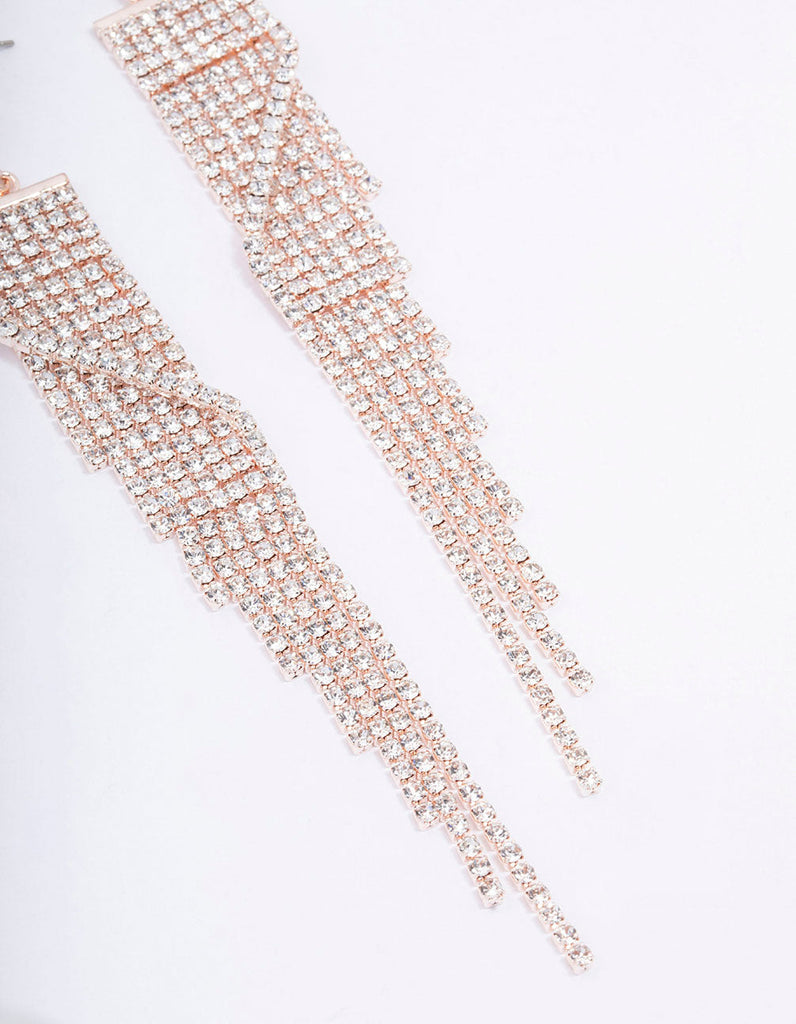 Rose Gold Wrapped Diamante Cupchain Drop Earrings