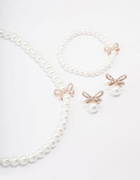 Rose Gold Pearl & Bow Jewellery Set - link has visual effect only